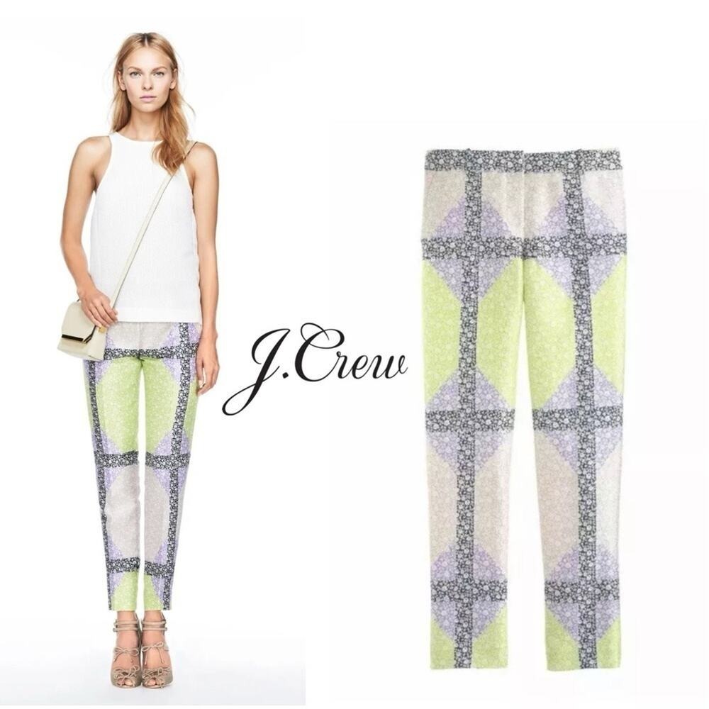 J.Crew Collection Wool-silk Cropped Pant in Windowpane Floral Pants Size 6